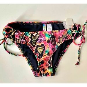 NWT multi rainbow colorful snake pattern circle tie side low rise bikini bottom